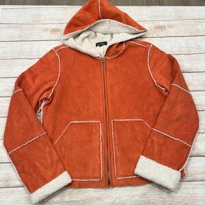 True Grit Faux Suede Sherpa Lined Hooded Bomber Jacket Orange Size L‎
